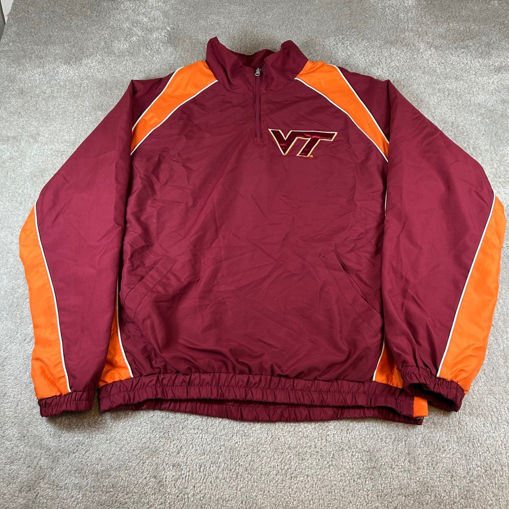 VTG 58 Sports Virginia Tech Hokies Windbreaker Mens L Maroon Orange Quarter Zip